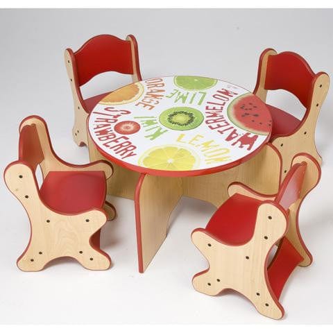 Playscapes 25RST033 FRESH FRUIT TABLE & 4 RED CHAIRS - RED ON MAPLE FINISH