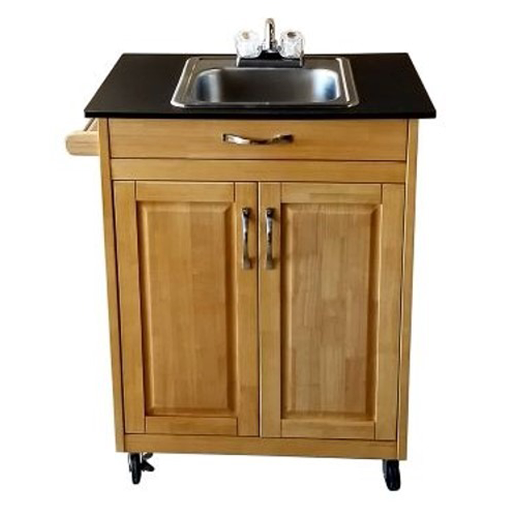 Monsam PSW-009S Single Basin Portable Sink with Wood Cabinet