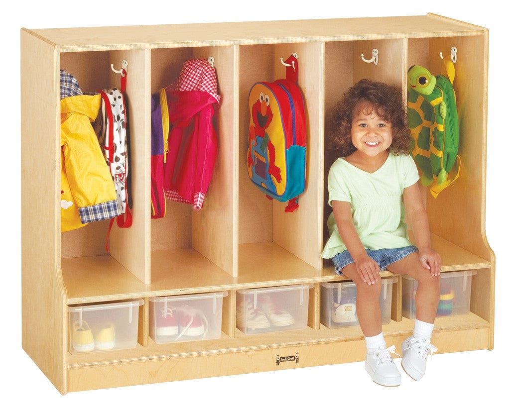 Jonti Craft 66850JC Jonti-Craft® Toddler 5 Section Coat Locker with Step - with Clear Trays