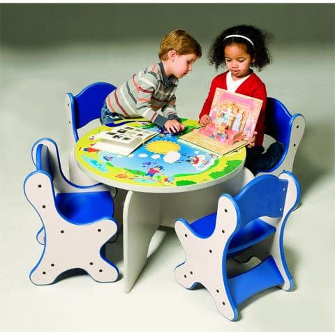 Playscapes 25RST003 HARMONY PARK TABLE & 4 BLUE CHAIRS - SPECKLETONE FINISH
