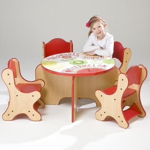 Playscapes 25RST033 FRESH FRUIT TABLE & 4 RED CHAIRS - RED ON MAPLE FINISH