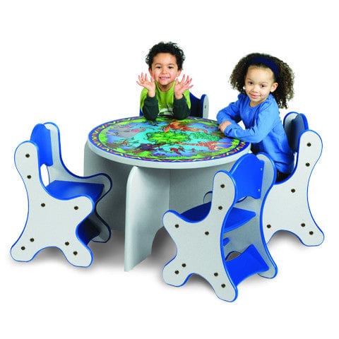 Playscapes F ANIMAL FAMILIES TABLE & 4 BLUE CHAIRS - SPECKLETONE FINISH